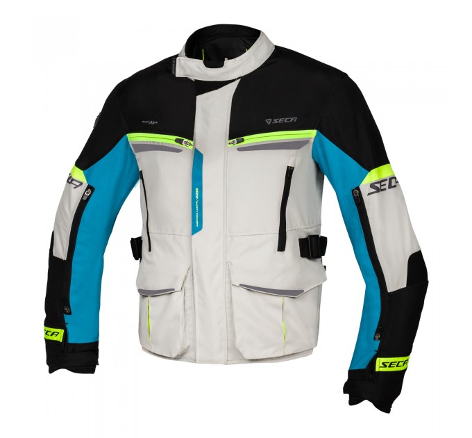 Geaca moto din textil Seca compass, Negru/Alb/Albastru