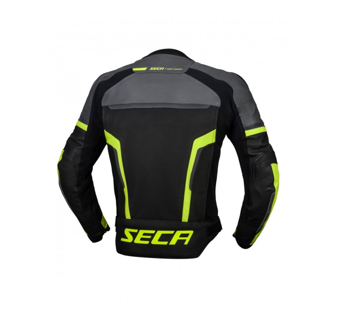 Geaca moto din piele Seca hooligan, Negru/Galben fluo