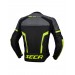 Geaca moto din piele Seca hooligan, Negru/Galben fluo